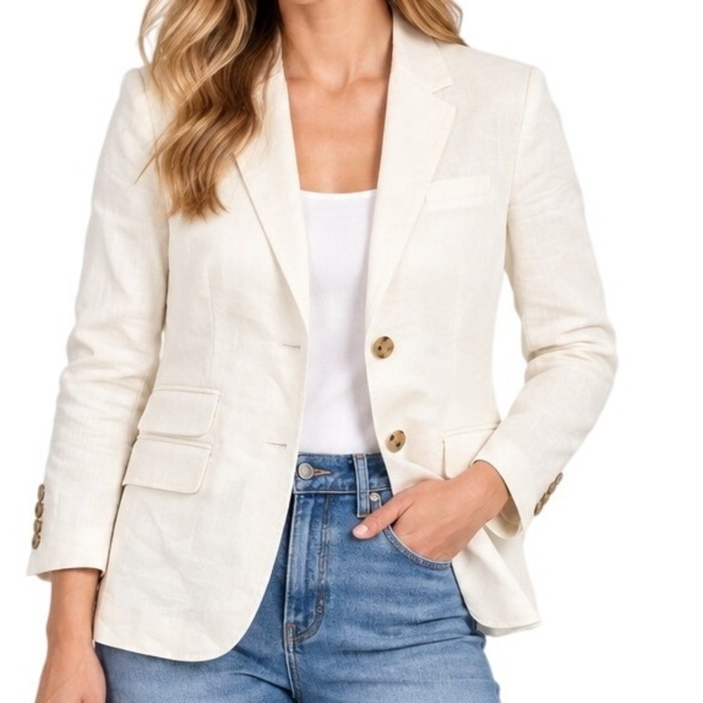 J.Crew Ivory White 100% Linen Schoolboy Blazer Women's 4
